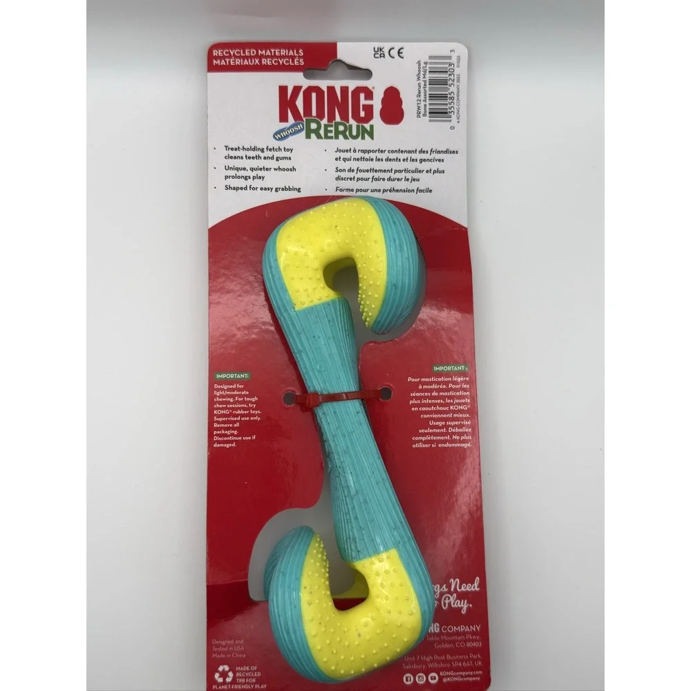 KONG Rerun Whoosh Bone Dog Toy M/L Treat Holding Fetch Teal Yellow PRW12